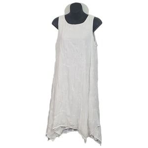 Elle Medium White Embroidered Back Bow Sleeveless Lined Shark Bite Hem Sundress